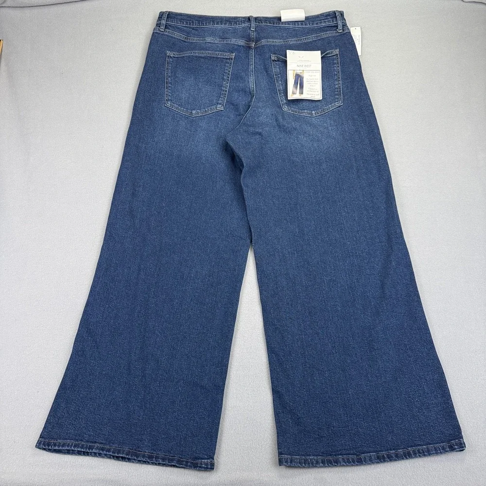 Nine West Womens Wide Leg‎ Jeans Size 16 High Rise Baggy Stretch Studded NWT - Picture 2 of 16